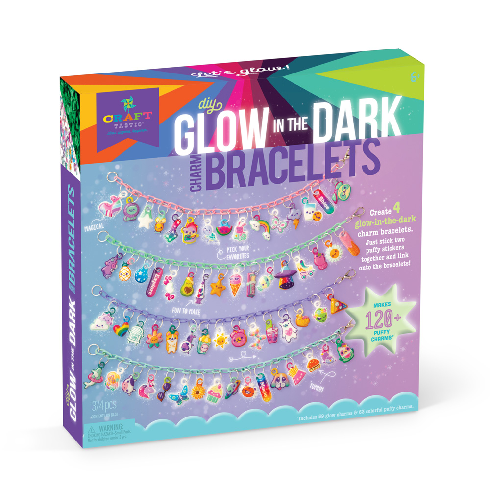 Glow in the Dark Unicorn Charm Bubble Bracelets - 3 Pack
