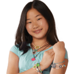 Spirograph Shrink Charms - girl wearing completed charm jewelry