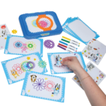 Pieces and finished drawings from Spirograph Jr Bluey